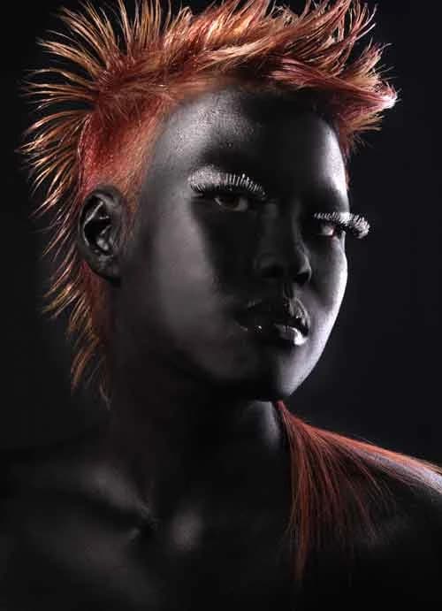 Spiked copper crop on a model with silver-grey body paint