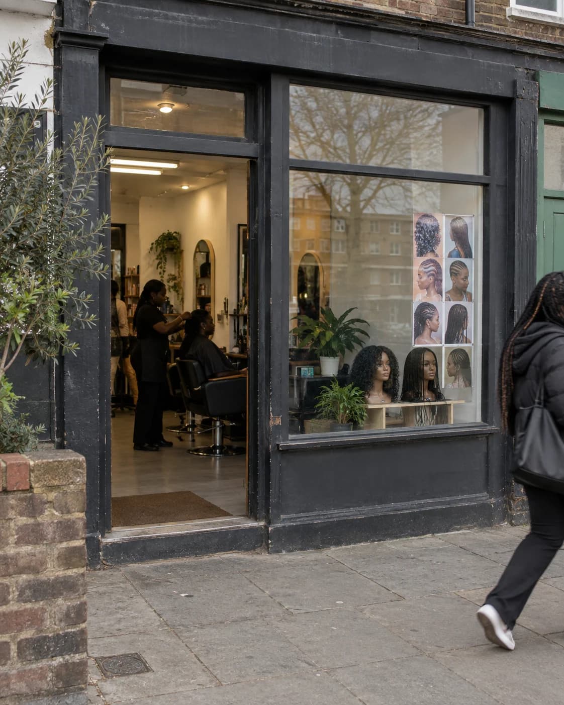 An independent hair salon storefront on a London high street